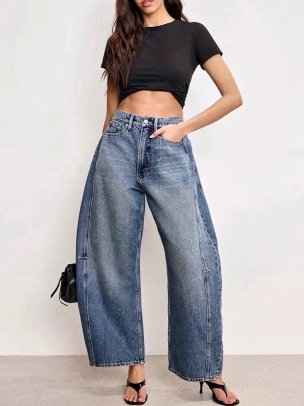 Good American Good Icon Wide Leg Jeans Wide Leg Jeans in Blue Waist 4